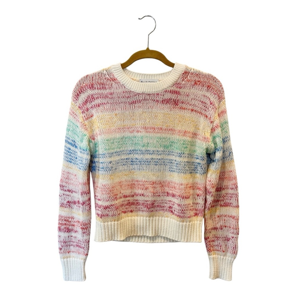 White + Warren Rainbow Crewneck Cotton Linen Sweater Small EUC - Picture 3 of 7